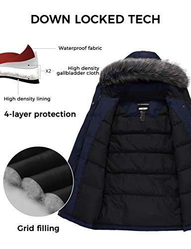 Chin·moon Women's Heavy Winter Down Coat Warm Windbreaker Puffy Jacket Navy Blue L #TOP2