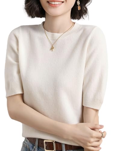 [ビーエヌワン セレクト] サマー ニット 半袖 レディース トップス オフィス きれいめ tシャツ 春 夏 秋 服 5部袖 白 ホワイト BN244 WHT Mの商品画像（Amazon）