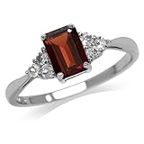 Silvershake 1.28ct. Natural Garnet and White Topaz 925 Sterling Silver Engagement Ring Size 8
