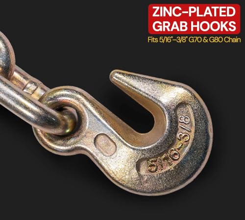 Image of Mytee Products 2 Pack 5 /16 inch - 3 /8 inch Hi-Viz Orange Quick Ratchet Folding Handle Ratchet Load Binder w /Grab Hook 7,100 lbs WLL | Tie Down Hauling Chain Binders for Flatbed Truck Trailer