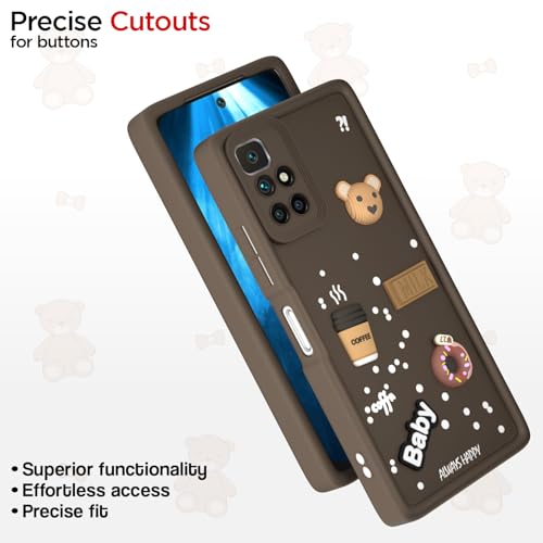 Image of Pikkme Back Cover for Redmi 10 Prime | Cute Fun Cartoon 3D Bear Silicone Full Body Protection Bumper Case (Brown)
