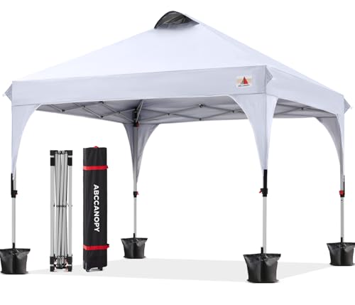 ABCCANOPY 10x10FT Canopy Tent 1-Person Setup,Portable Instant Sun Shelter with 4 Weight Bags(White)
