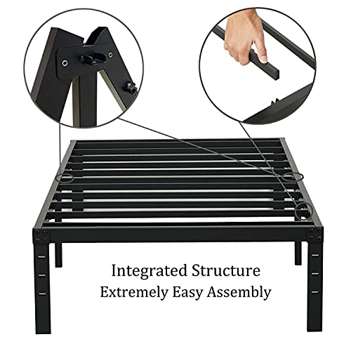 Image of Wulanos Twin Size Bed Frame 18 inches Tall, 3500lbs Heavy Duty Metal Platform with Steel Slats Support, No Box Spring Needed, Sturdy and Noise-Free, Black