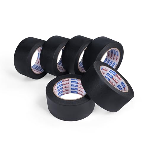 Image of Adhes Black Masking Tape, 6 Rolls x 2'' x 55yds, Multi-Surface Painter's Tape for Clean Lines, Residue-Free Removal, Indoor and Outdoor Use