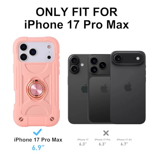 Image of MARKILL Compatible with iPhone with Built-in 360Rotating Ring Stand, Military Grade Drop Protection Full Body Rugged Heavy Duty Case Durable Cover (Pink, iPhone 17 Pro Max)