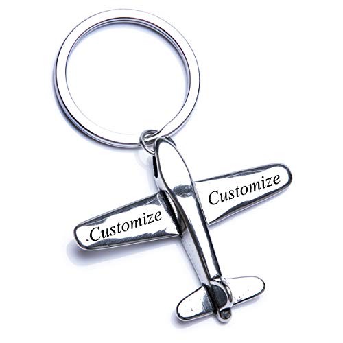 Fanery Sue Personalized Custom Stainless Steel Airplane Pilot Name Keychain Engraved Key Tag in Gift Box(3D Engraving)