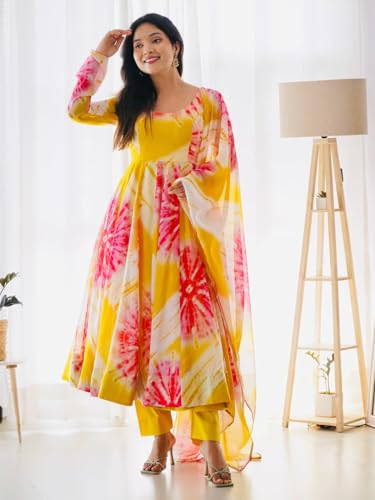 Image of Naixa Women's Organza Printed Kurta with Pant with Dupatta Sets (NK-403)