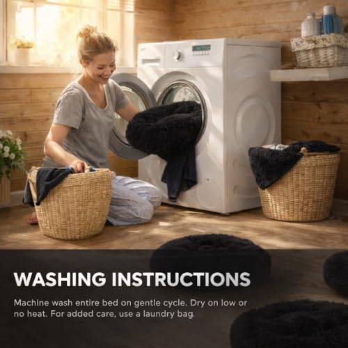 Image of ZEXSAZONE Summer Round Donut Comfortable Durable 2 in 1 and Washable Pet Bed | Cat Bed | Puppy Bed | Dog Bed | Medium Dog Bed for Cats Puppies Labrador German (Black, Medium)