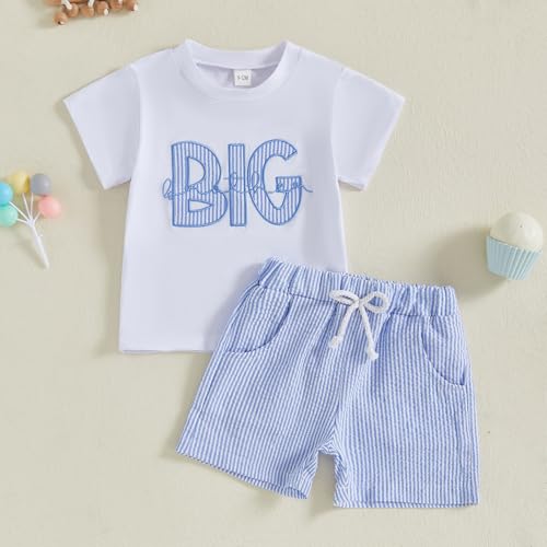 Toddler Infant Baby Boy Summer Outfit Letter Short Sleeve Elastic Stripes Shorts Brothers T-shirt 2Pcs Set3