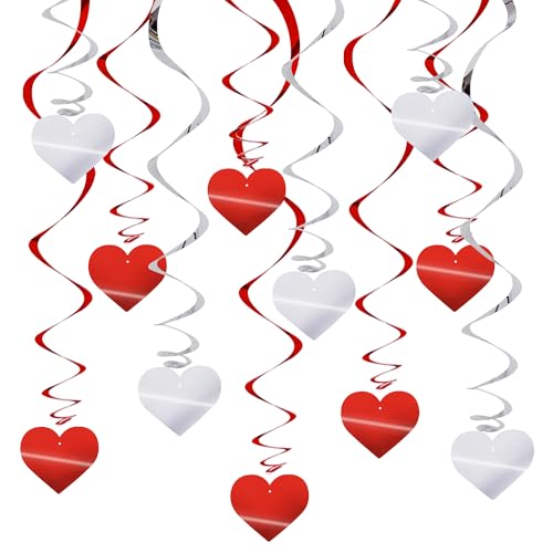 Image of BEISHIDA Happy Valentine's Day Hanging Swirls Valentine's Decorations Red Silver Heart Hanging Ornament Wedding Anniversary Engagement Proposal Party Supplies Romantic Party Decorations Pack of 15
