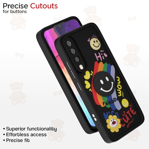Image of Pikkme Back Cover for Samsung Galaxy A50 / A50s / A30s | Soft Silicone| Cute Rainbow Smile & 3D Cartoon Flower Design | Shockproof Raised Camera Protection Bumper Case (Black)