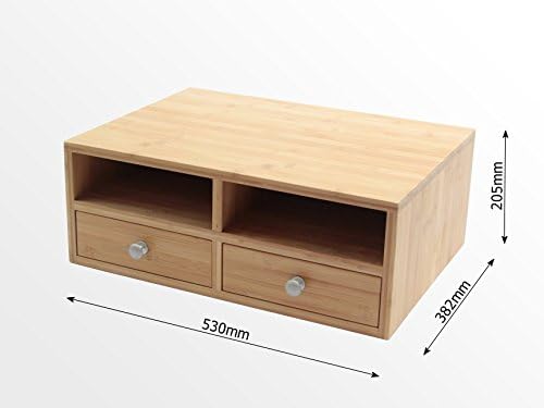 Woodquail Printer Stand, Monitor Stand, Desk Tidy Organiser with Drawers, Made of Natural Bamboo