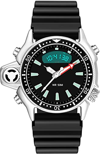 findtime Creative Watches for Men Unique Designer Reloj Para Hombre 5ATM Waterproof 12/24 Sports Outdoors Digital Analog Workout Stopwatch Black White