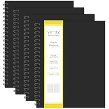 Graph Paper Spiral Notebook-A4 Grid Journal 8.5" x 11" - 4 Pack 160 Pages 100GSM Thick Paper Large Hardcover Notebooks for Note Taking Engineering Graphing Work School Supplies,Black