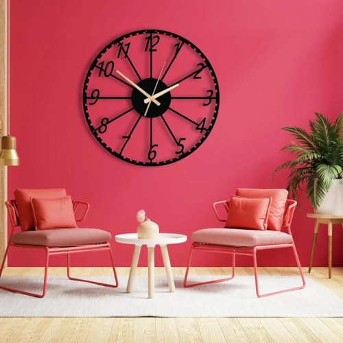Image of The Art of Ingenuity Designer Stylish Metal Analog Wall Clock for Living Room, Antique, Big Size (Style-14, 60CM), Black