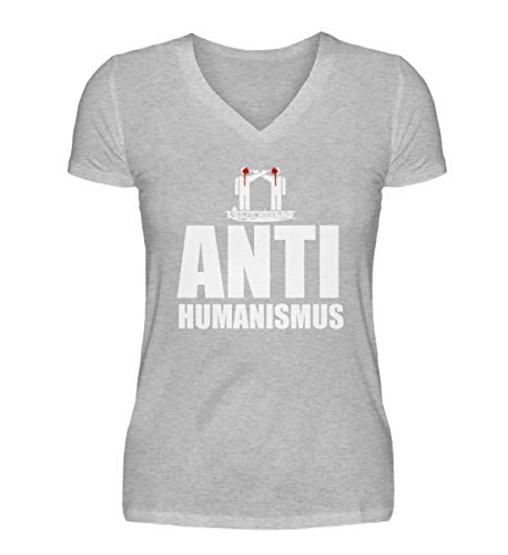 T-shirt anti-humanisé col en V gris pour femme en taille M confortable