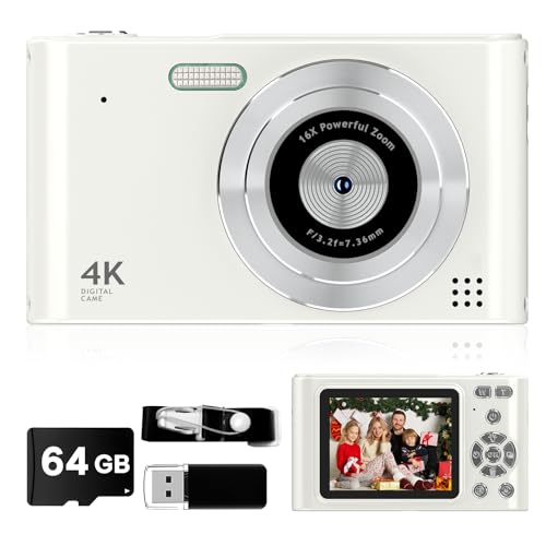 Digital Kids Camera 1080P Vlog Camera with 64GB, Lanyard, 16X Zoom Anti Shake, Card Reader 44MP Compact Portable Point Shoot Digicam for Kid Teen Girl Boy Christmas Halloween Thanksgiving