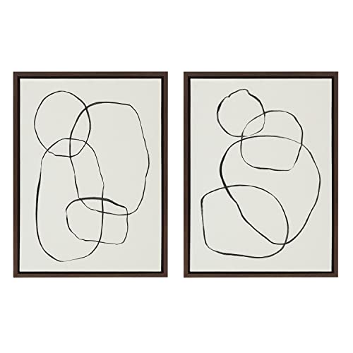 Kate and Laurel Sylvie Modern Circles and Going in Circles Framed Canvas Wall Art Set by Teju Reval of SnazzyHues, 2 Piece Set 18x24 Natural, Beautiful Abstract Minimalist Wall Art