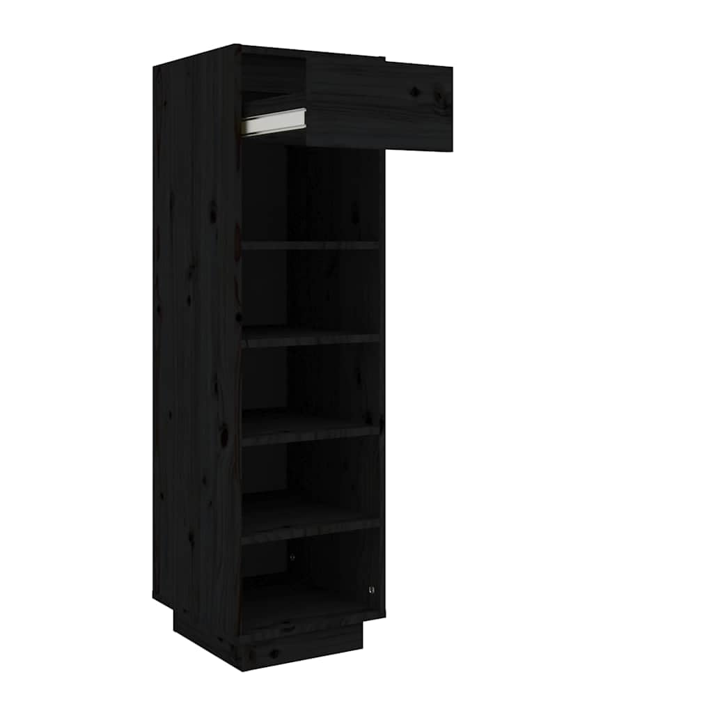 Schuhregal Schwarz aus Massivholz Kiefer 30x34x105 cm mit 5 Fächern und Schublade, platzsparend und stapelbar, für Flur, Diele, Garderobe, Sneaker und Stiefel
