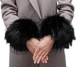 Tngan Winter Faux Fur Arm Warmers Short Furry Wrist Band Ring Cuff for Women Black