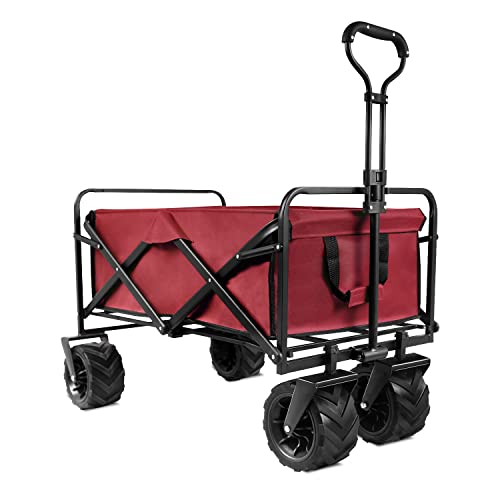 Patio Watcher Collapsible Folding Utility Wagon Cart Outdoor Garden Wagon Beach Cart Camping Shopping Sports Portable Wagon with All Terrain Wheels Large Capacity Heavy Duty, Red