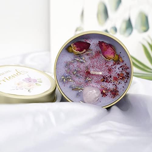 Friend Gifts, Friend Candle That Makes a Thoughtful Gift for - Ideal Present Birthday Christmas Lavender Crystal with Rose Quartz and Petals