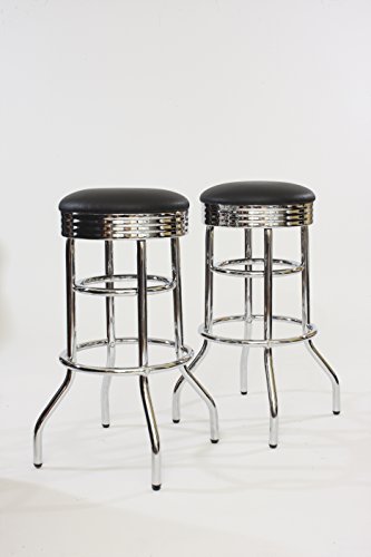 Trinity Heavy Duty 30 Inch Stools Bar-Height Swivel Chrome Seats For Kitchen Counter, Garage, Or Workshop, 15.75"D X 15.75"W X 30.5"H, Black #TOP2