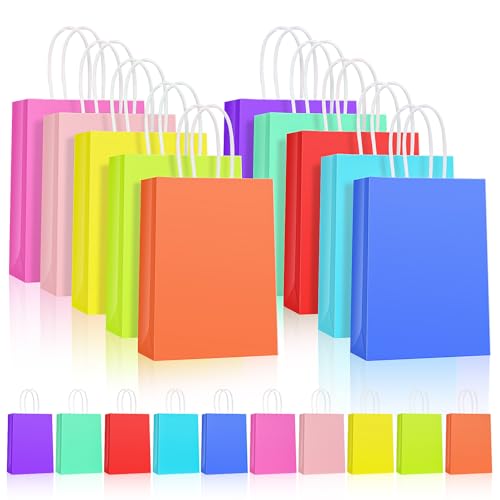 HOMIKLSA 50 bolsas de regalo con asas, 21 x 15 x 8 cm, pequeñas bolsas de regalo, 10 colores diferentes, adecuadas para compras, bodas, fiestas, cumpleaños (tamaño pequeño)