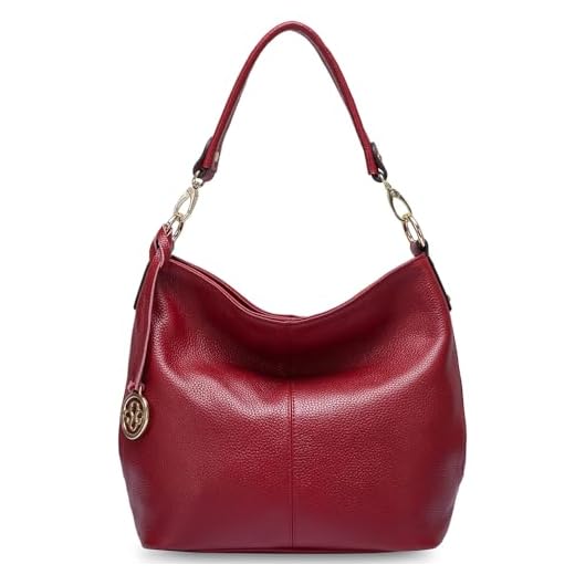 zency Bolsa Hobo tiracolo de couro genuíno elegante, Vinho tinto, 11.4x3.9x9.4inch