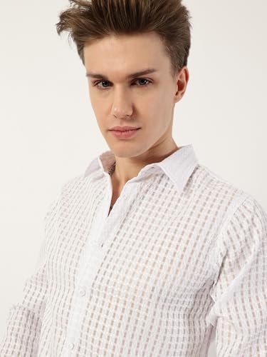 Image of Thomas Scott Men's | Solid | Textured Fabric | Full Sleeve | Slim Fit | Polyester-Blend | Spread Collar | Casual Shirt
