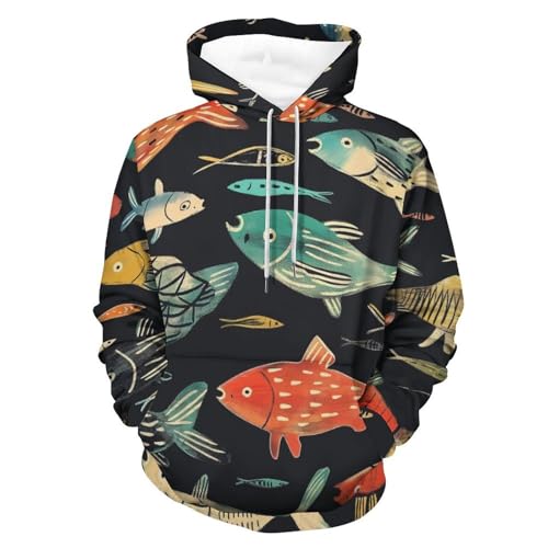 Sweat à capuche poisson de dessin animé coloré en taille S pour homme et femme