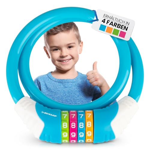 DUNLOP Fahrradschloss Kinder Fahrrad Schloss - Sicherheitsstufe 5 Zahlenschloss mit 4 Farb Einteilung zum besseren Merken der Kombination I Bike Fahrradschloß Lock für Kinder (Hellblau)