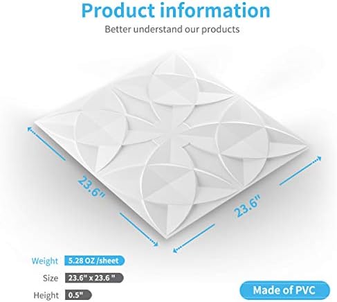 Art3d Decorative Ceiling Tile 2x2 Glue up, Suspended Ceiling Tile Pack of 12pcs White Floral
