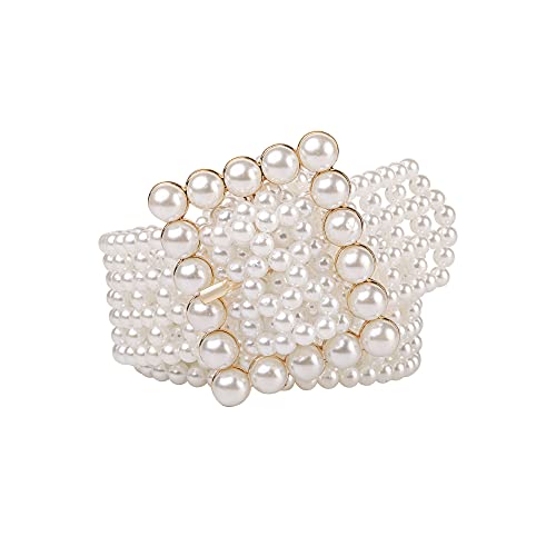 CHIC DIARY Women Bridal Pearl Belt White Beaded Crystal Rhinestone Retro Waist Belt for Wedding Dress2
