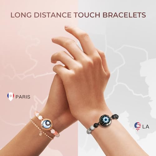 TOTWOO Long Distance Touch Bracelets for Couples, Smart Light up & Vibration for Love Couples Healing Stone Bracelet | Long Distance Relationship Gifts for Girlfriend Bluetooth Pairing Jewelry2