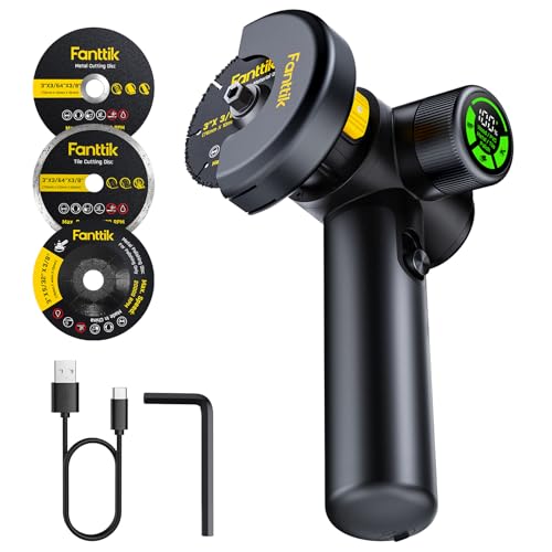 Fanttik M10 ACE Cordless Angle Grinder Brushless, 3 Inch Compact Cut Off Tool with LED Display, 3 Variable Modes, Double Security, Type-C Fast Charging, 10000RPM Mini Cutter with 4 Blades