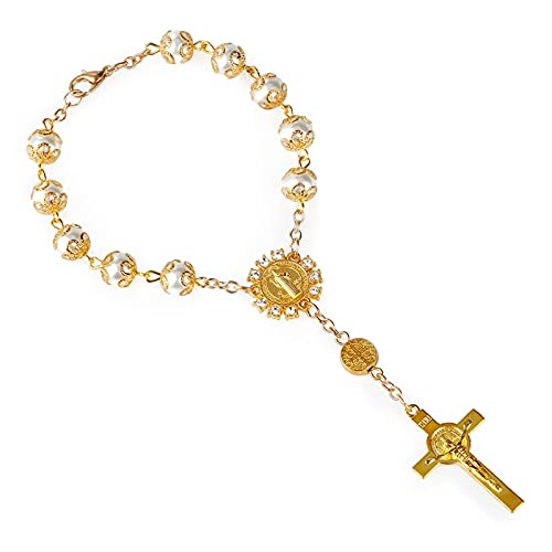 Une décennie Auto Chapelet Perles catholique Bracelet Saint Benoît Crucifix Divine Miséricorde Cadeau pour Femmes Hommes Bracelet Chapelet pour Hommes Bois Cover