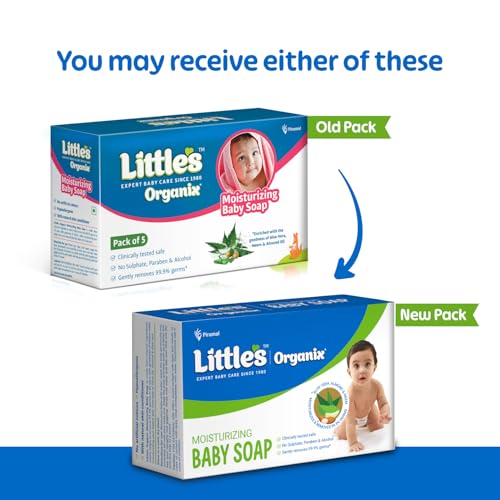 Image of Little's Organix Gentle Moisturizing Baby Soap 75g x Pack of 5 | With AloeVera & Neem | No Sulfate, Paraben & Alcohol | Clinically Tested Safe | Hypoallergenic | Removes 99.9% Germs