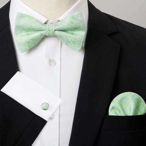 Image of HISDERN Bow Ties for Men Pretied Bow Tie Set Paisley Classic Bowties and Pocket Square Cufflinks Set for Wedding Party