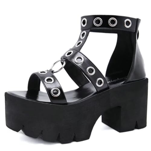 Agodor Women's Goth Black Platform Sandals Ankle Strap Chunky High Heels Open Toe Slingback Roman Gladiator Shoes2