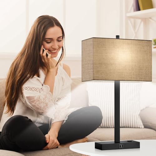 Image of 21 inch Set of 2 Table lamp with USB A+C & AC Outlets, Touch Control 3-Way Dimmable Nightstand Lamps for Bedroom Living Room Office Reading, Champagne Gold Shade Touch Lamps, 5000K LED Bulbs Included
