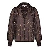 Polyester recyclé 100% Morgan - Chemisier Femme avec Manches Longues et col v Noir moucheté - Taille Numeric_38