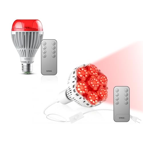SANSI 25W 670nm Red Light Bulb for Sleep Therapy, Zero Blue Light for Melatonin Promoting Natural Sleep Aid + 32W 660nm 850nm Red Light Therapy for Body Face, Handheld for Skin Care, Scalp H