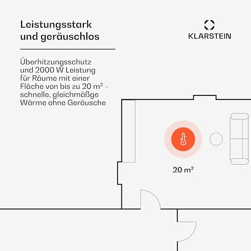 Klarstein električna grijalica, konvektorska grijalica, samostojeća ili zidna, mobilna štedna, tiha električna, samostojeća radijator s termostatom, 2000 W