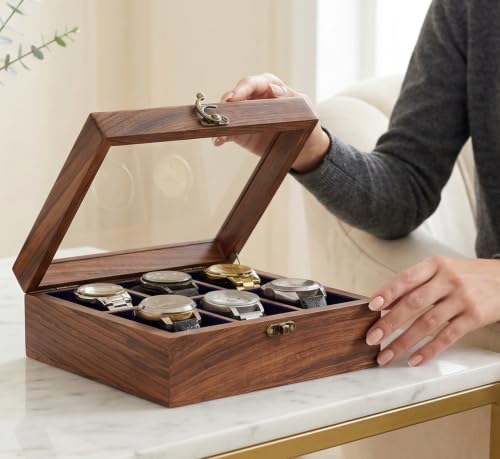 Image of Royal Craft Expertise Handmade Superior Indian Rosewood Watch Display Box Case for Men|Organizer Box for 6 Watches|Elegantly Handcrafted Pillows- Velvet Lining