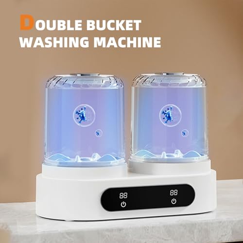 Image of Underwear Washer, Mini Washing Machine 2L Portable Washer with Digital Timer Display for Socks, Saliva towels, Suitable for Apartments, Hotels, Travel and Gift (Double cup)