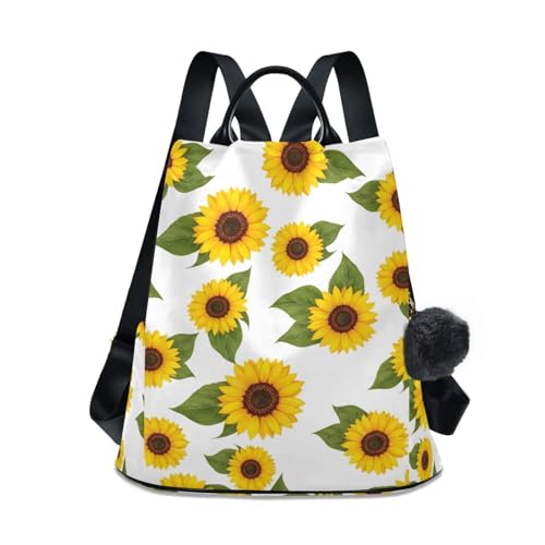 Sac à dos femme tournesols jaune antivol et imperméable avec pompons