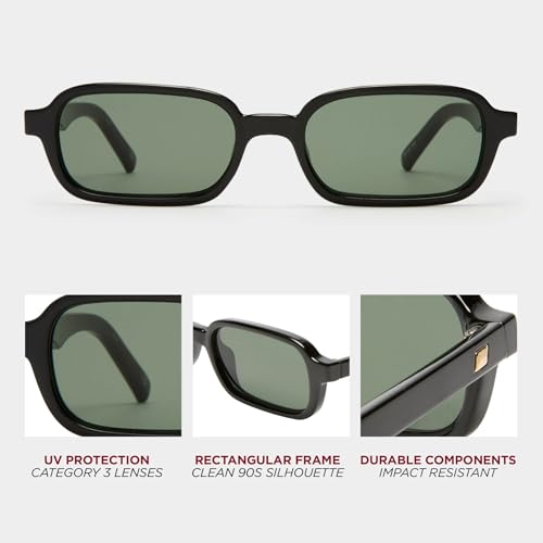 Image of Le Specs. Pilferer Retro Sunglasses for Women and Men | Narrow silhouette, shatterproof flat lenses, lightweight polymer frame, discreet temple studs