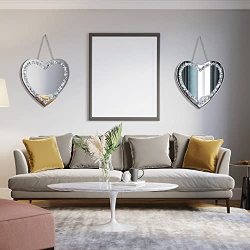 DMDFIRST Heart Shaped Silver Glass Mirror 2 Pack 12x12inch Crystal Crush Diamond Decor Chain Mirror for Wall Decoration - Image 5