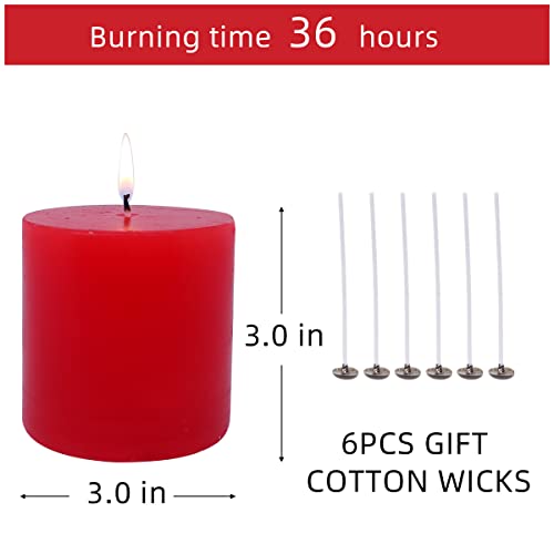 6 Pack 3X3 Inch Red Pillar Candles For Romantic Valentine's Day And Christmas, Unscented Column Candle For Home Restaurants, Smokeless Dripless And Clean Burning Emergency Candle #TOP4